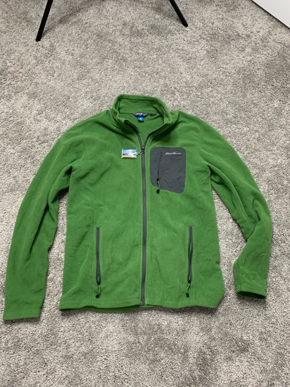 Eddie Bauer Men's Green Full-Zip Performance Fleece Jacket with Chest Pocket